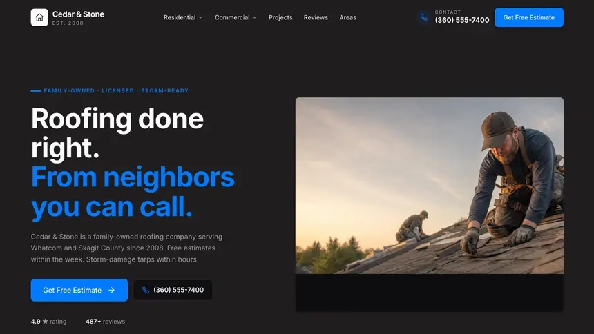 Roofing Developer Dark demo website thumbnail