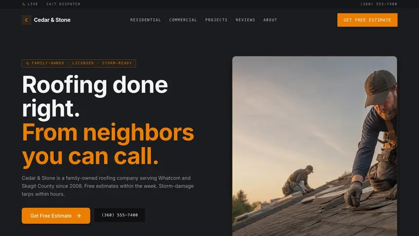 Roofing Modern Finance demo website thumbnail
