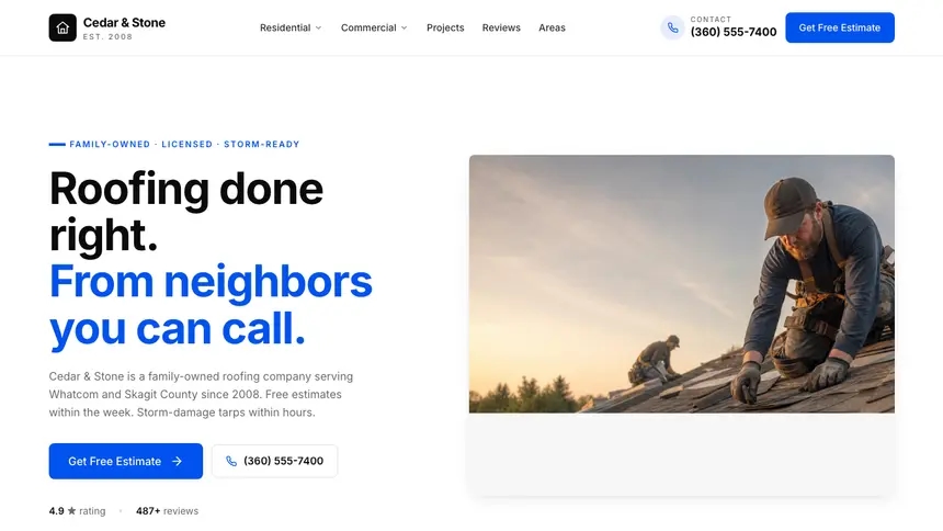 Roofing Editorial Content demo website thumbnail