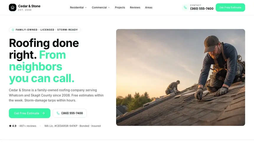 Roofing Commerce Ready demo website thumbnail