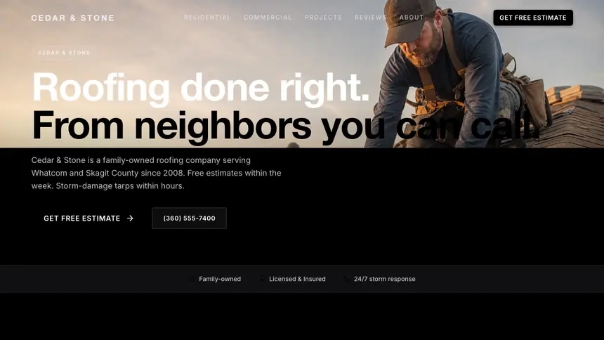 Roofing High Contrast demo website thumbnail