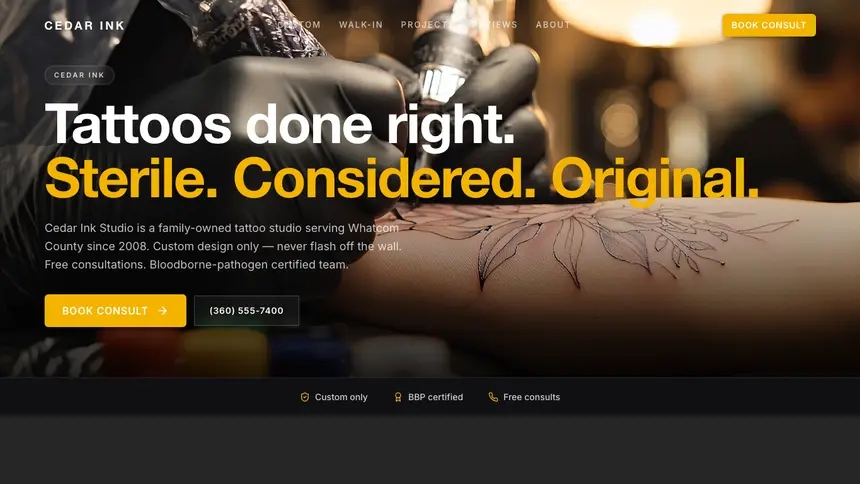 Tattoo Performance Accent demo website thumbnail