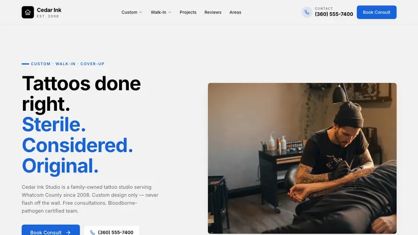 Tattoo Calm Professional demo website thumbnail