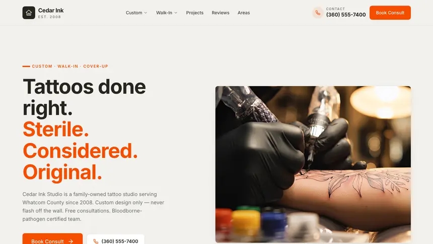 Tattoo Focused Dark demo website thumbnail