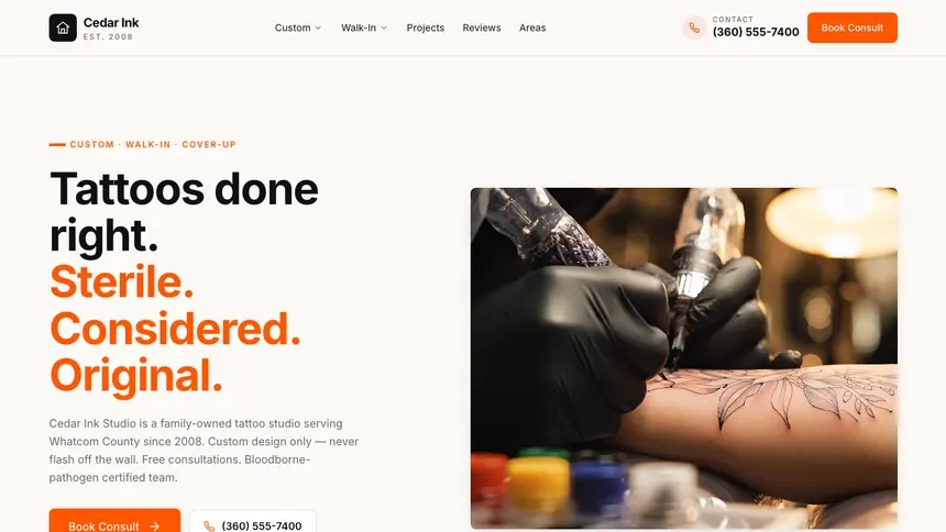 Tattoo Approachable Support demo website thumbnail
