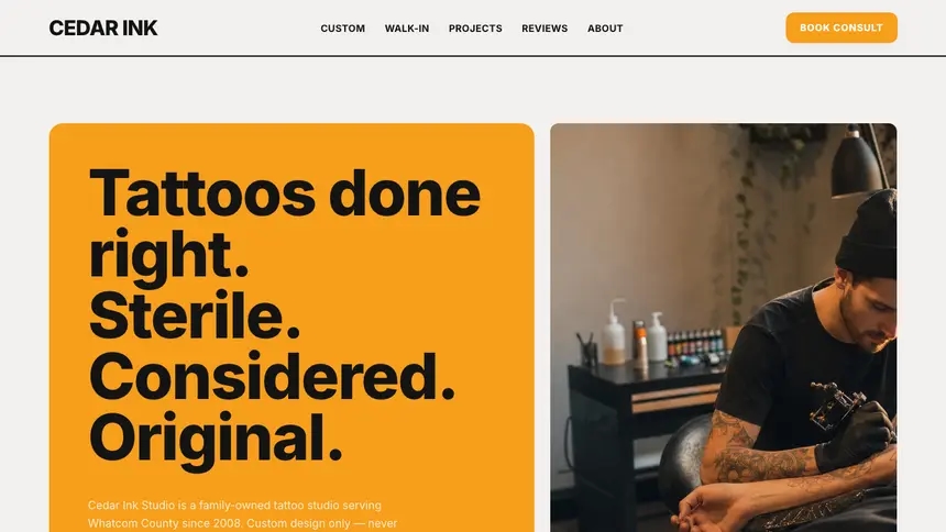 Tattoo Confident Brand demo website thumbnail