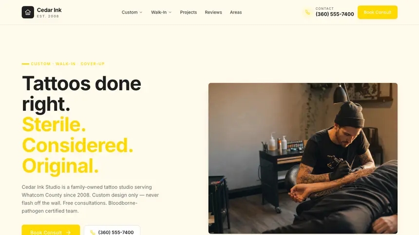 Tattoo Refined Tech demo website thumbnail