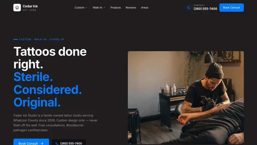 Tattoo Developer Dark demo website thumbnail