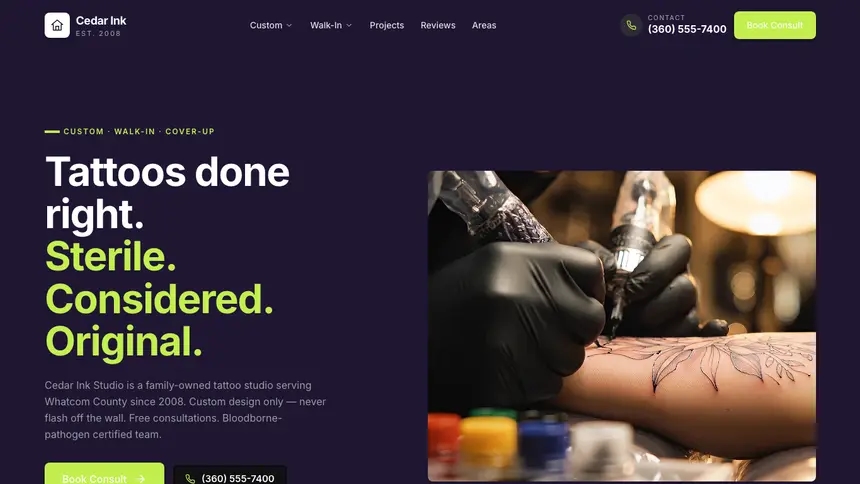 Tattoo Focused Monitor demo website thumbnail