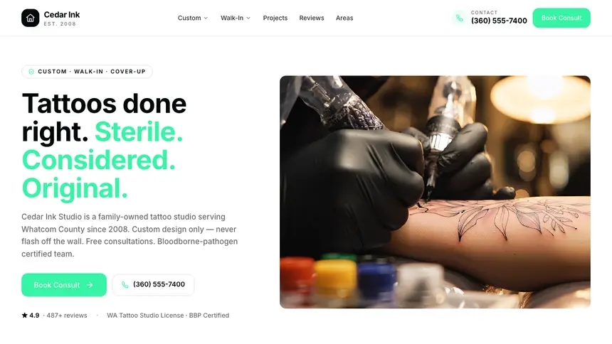 Tattoo Commerce Ready demo website thumbnail
