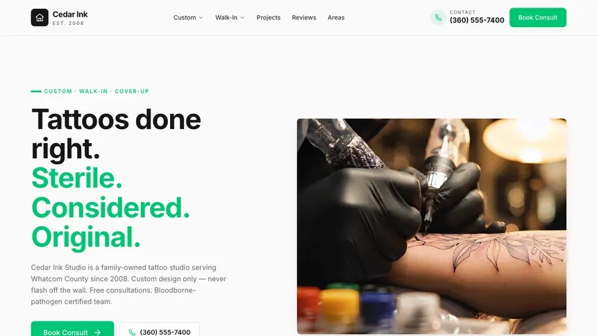 Tattoo Modern Green demo website thumbnail