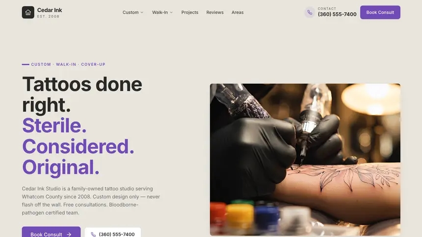 Tattoo Sleek Premium demo website thumbnail