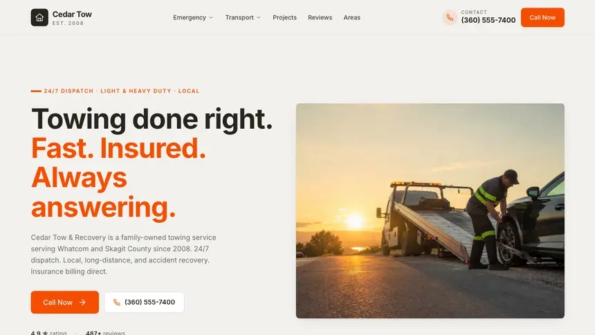 Towing Focused Dark demo website thumbnail