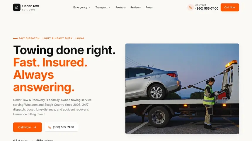 Towing Approachable Support demo website thumbnail