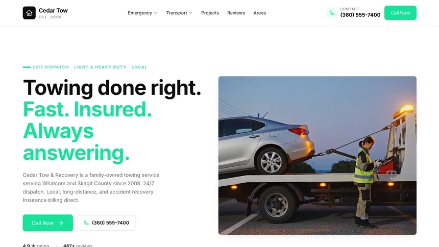 Towing Bright Docs demo website thumbnail