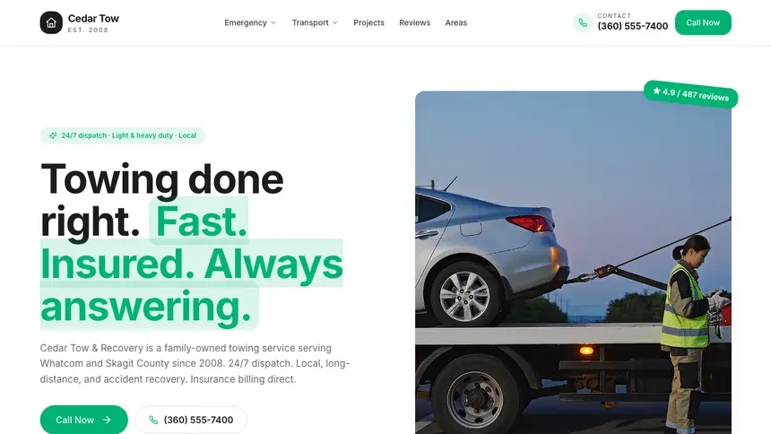 Towing Open Canvas demo website thumbnail