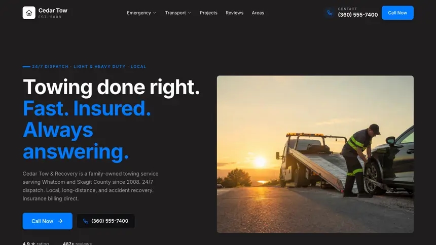 Towing Developer Dark demo website thumbnail