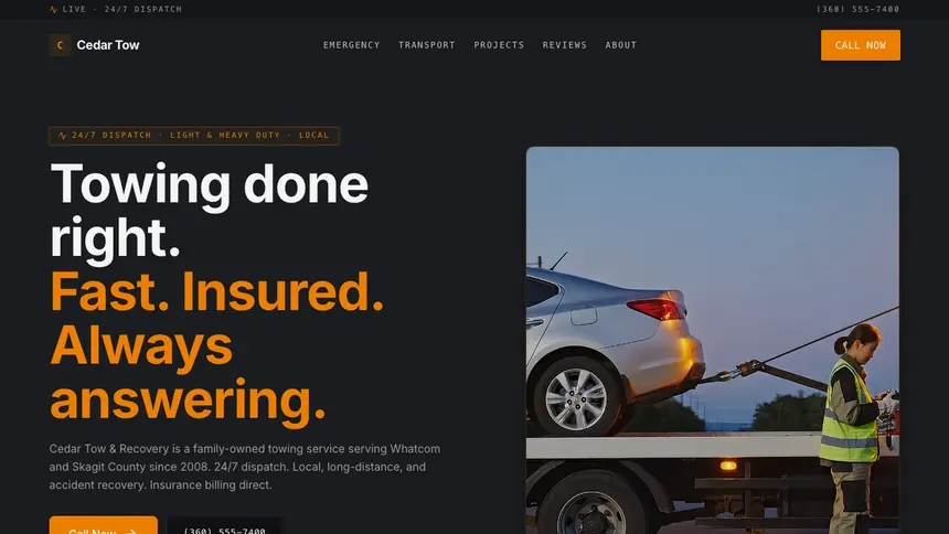 Towing Modern Finance demo website thumbnail