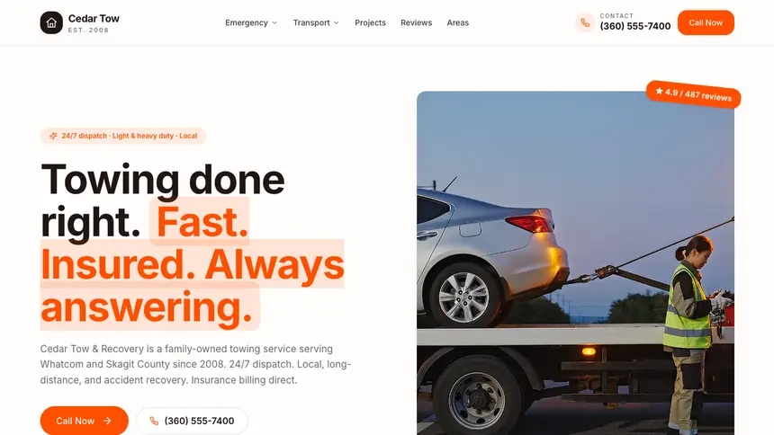 Towing Connected Workflow demo website thumbnail