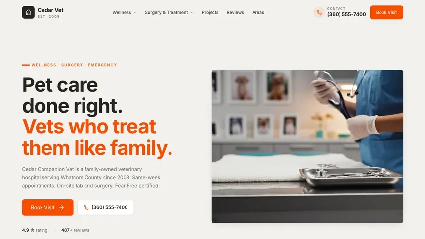 Veterinary Focused Dark demo website thumbnail