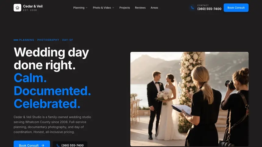 Wedding Services Developer Dark demo website thumbnail