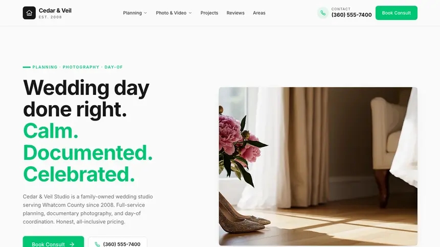 Wedding Services Modern Green demo website thumbnail