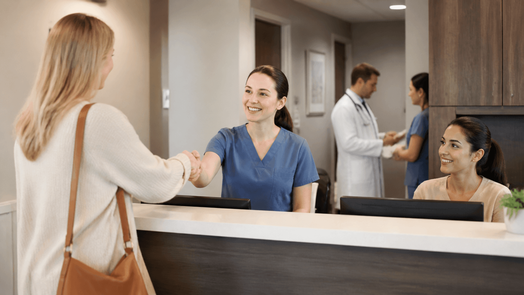 Front-desk welcome — responsive client communication.
