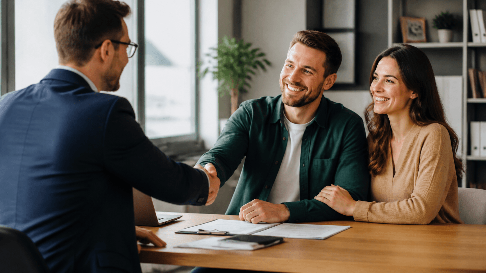 Mortgage broker reviewing home loan options with adult clients.