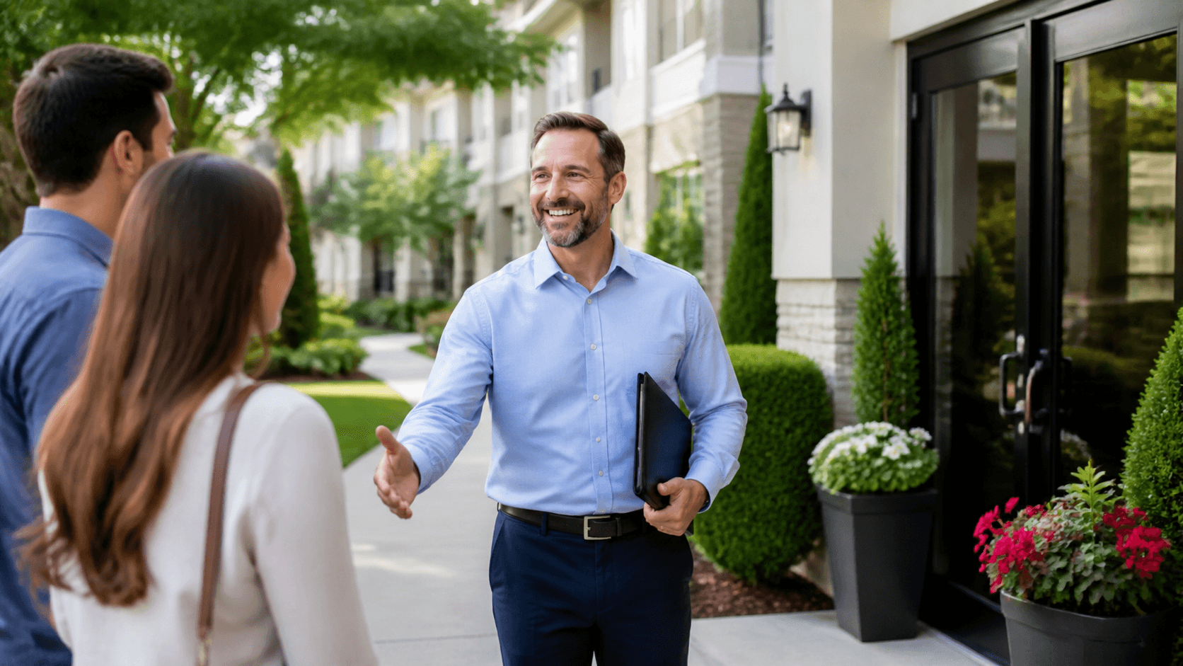 Property manager mid-workflow — coordinated client operations.