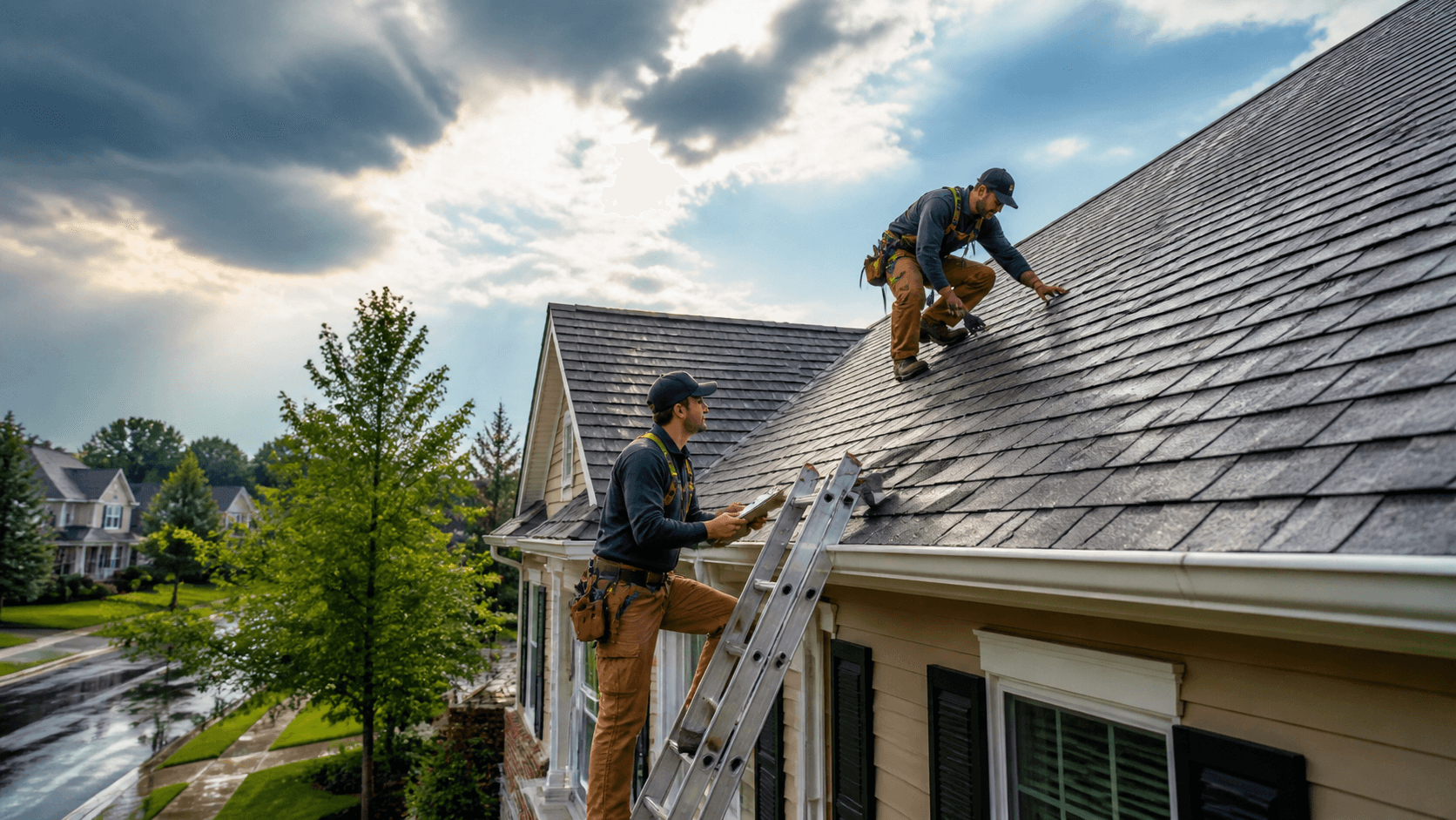 Roofing contractor website system with residential roof work.